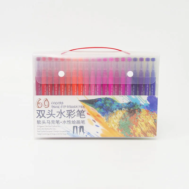 Set of 48 double-ended soft-tip watercolour pens in a polypropylene box