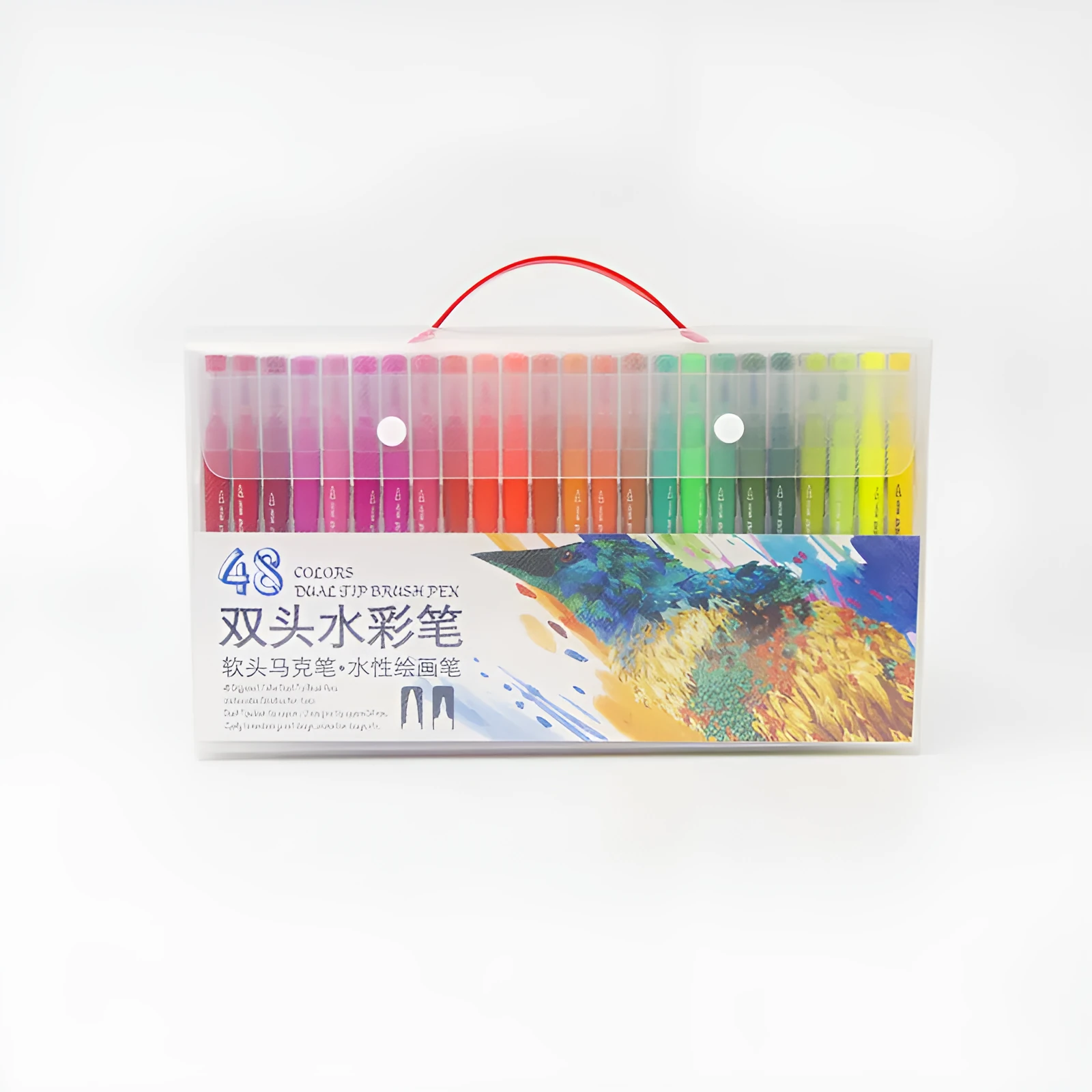 Set of 48 double-ended soft-tip watercolour pens in a polypropylene box