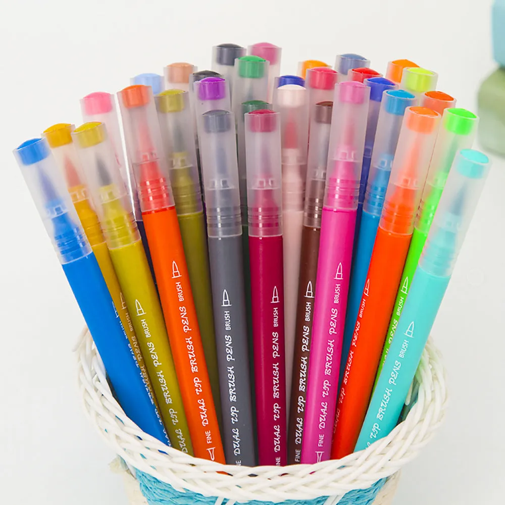 Set of 48 double-ended soft-tip watercolour pens in a polypropylene box