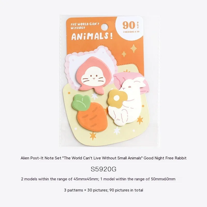 Small animal shaped sticky note pad set with 90 pages, showing one of six illustrated cover designs.