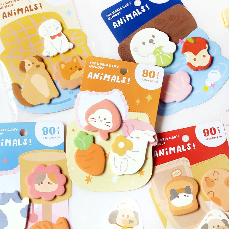 Small animal shaped sticky note pad set with 90 pages, showing one of six illustrated cover designs.
