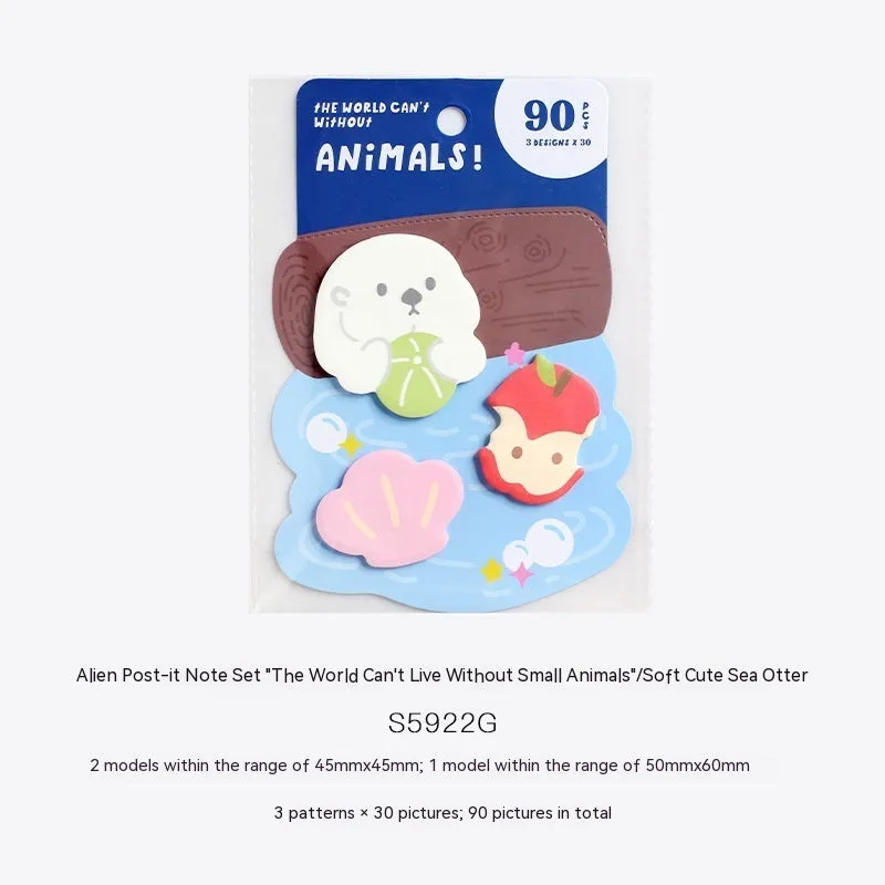 Small animal shaped sticky note pad set with 90 pages, showing one of six illustrated cover designs.