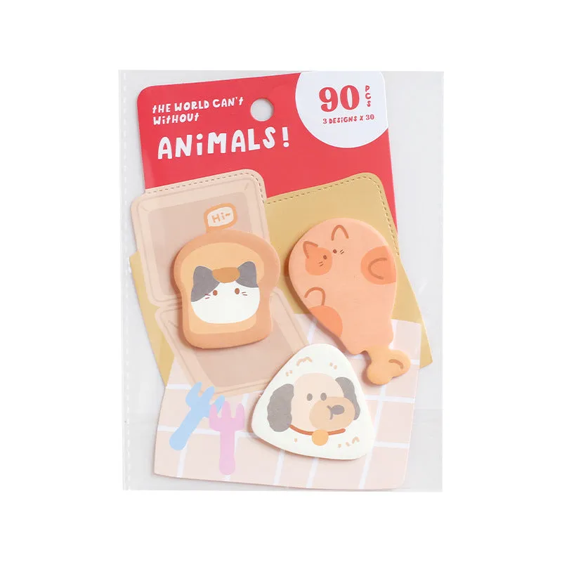 Small animal shaped sticky note pad set with 90 pages, showing one of six illustrated cover designs.