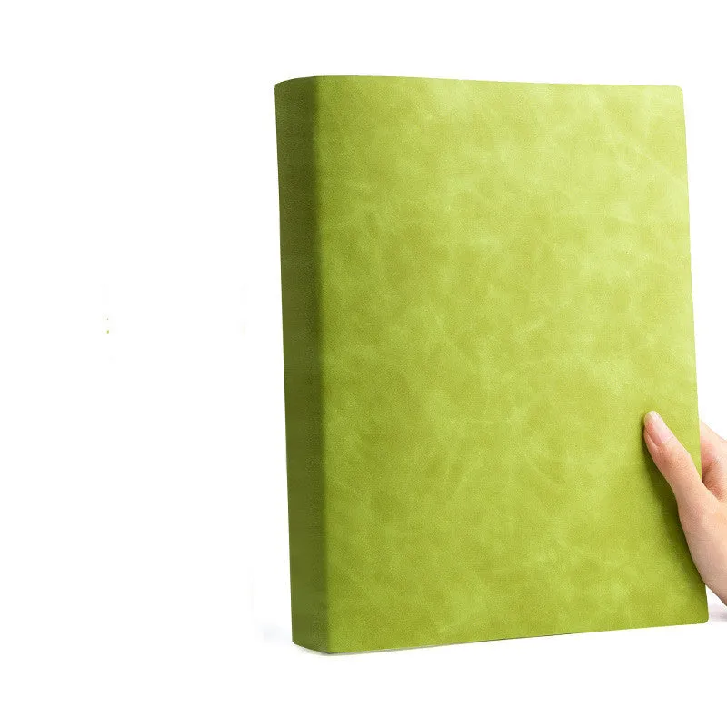 Soft leather A4 notebook with imitation leather cover in multiple colours showing different page style options
