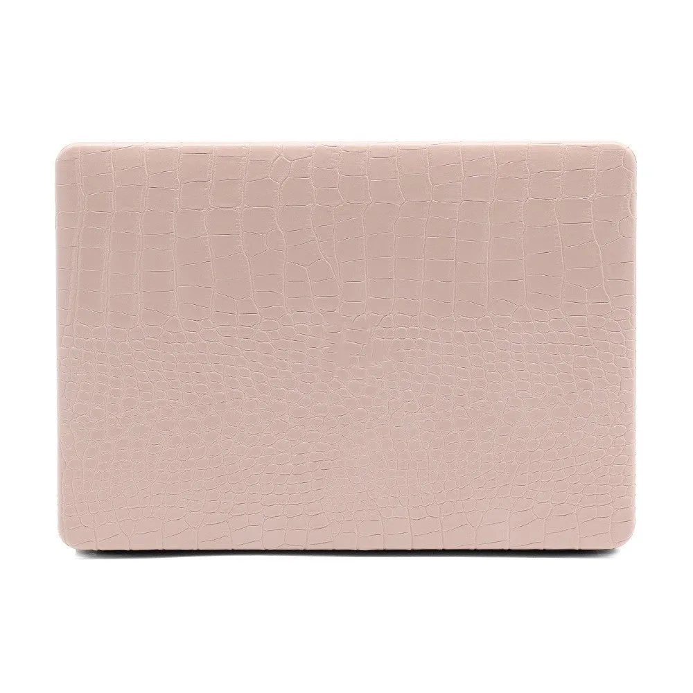 MacBook laptop protective case with leather pattern texture and hollowed-out Apple logo in black colour