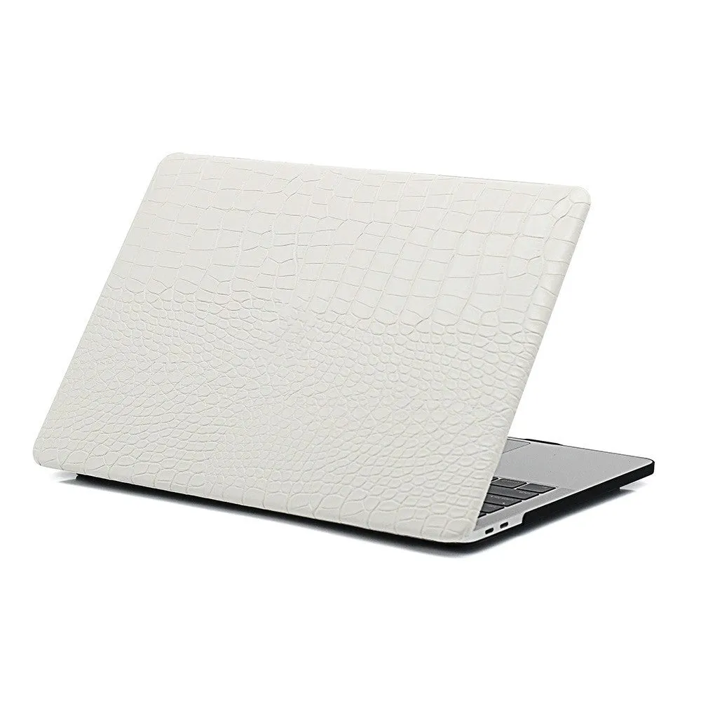 MacBook laptop protective case with leather pattern texture and hollowed-out Apple logo in black colour