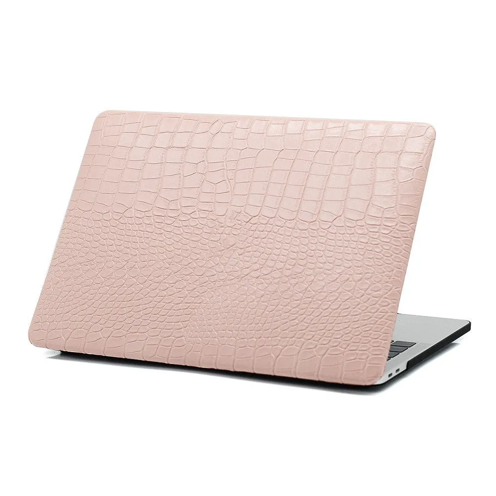 MacBook laptop protective case with leather pattern texture and hollowed-out Apple logo in black colour