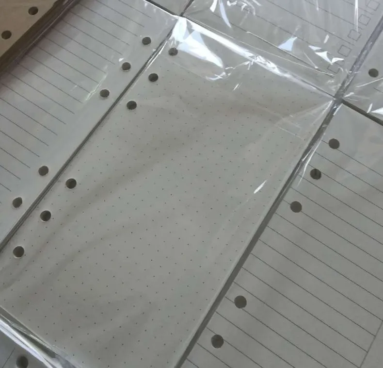 A5 notebook refill paper insert showing dot grid and weekly planner page styles.
