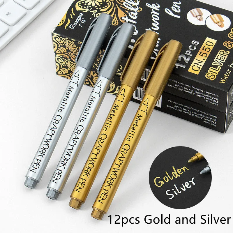 14cm metal paint pen with plastic shell and gold silver refills for craft projects