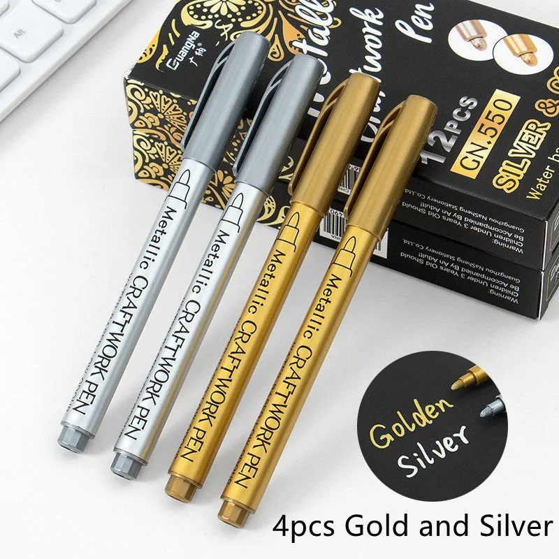 14cm metal paint pen with plastic shell and gold silver refills for craft projects