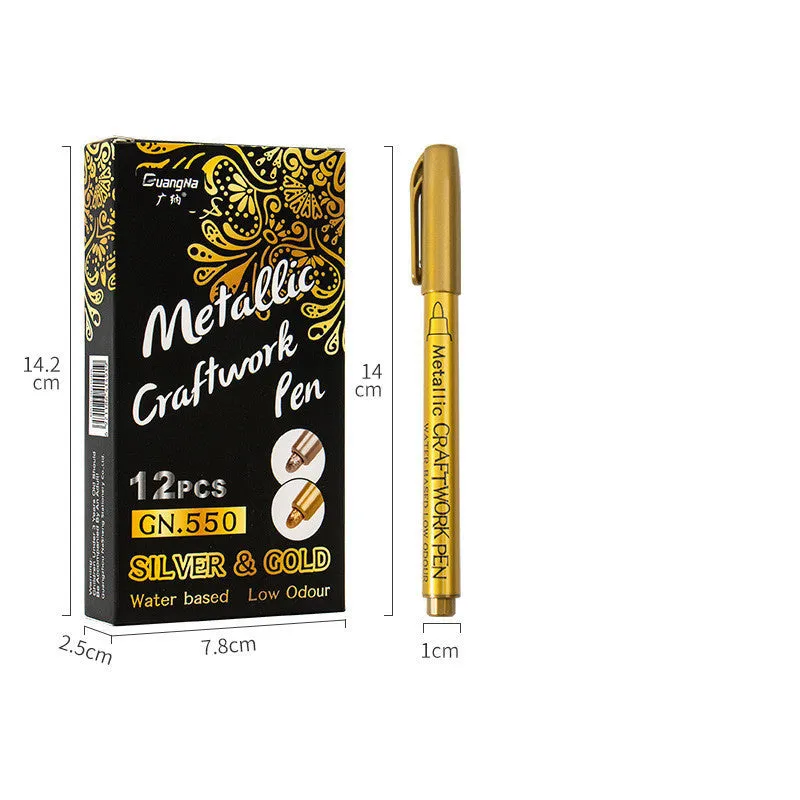14cm metal paint pen with plastic shell and gold silver refills for craft projects