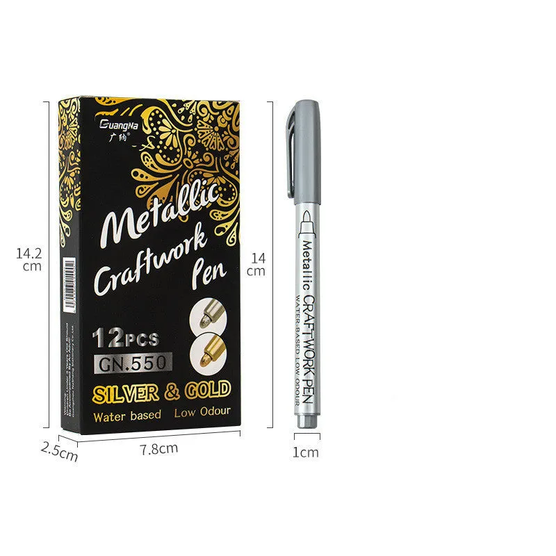 14cm metal paint pen with plastic shell and gold silver refills for craft projects