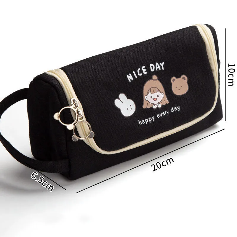 Canvas pencil case in Upgrade Plus size with cute pattern, large capacity for school stationery