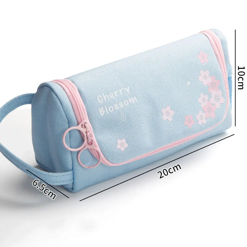 Canvas pencil case in Upgrade Plus size with cute pattern, large capacity for school stationery