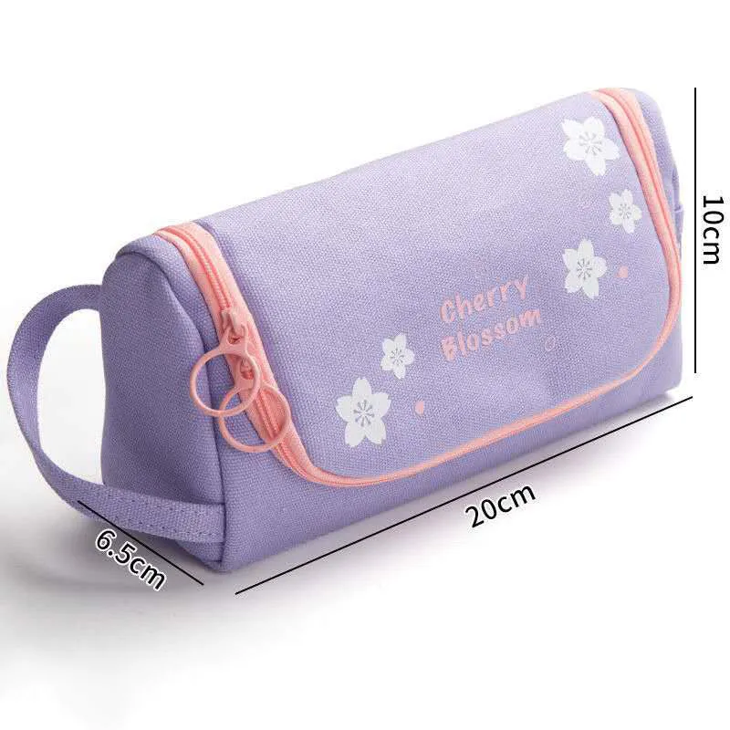 Canvas pencil case in Upgrade Plus size with cute pattern, large capacity for school stationery