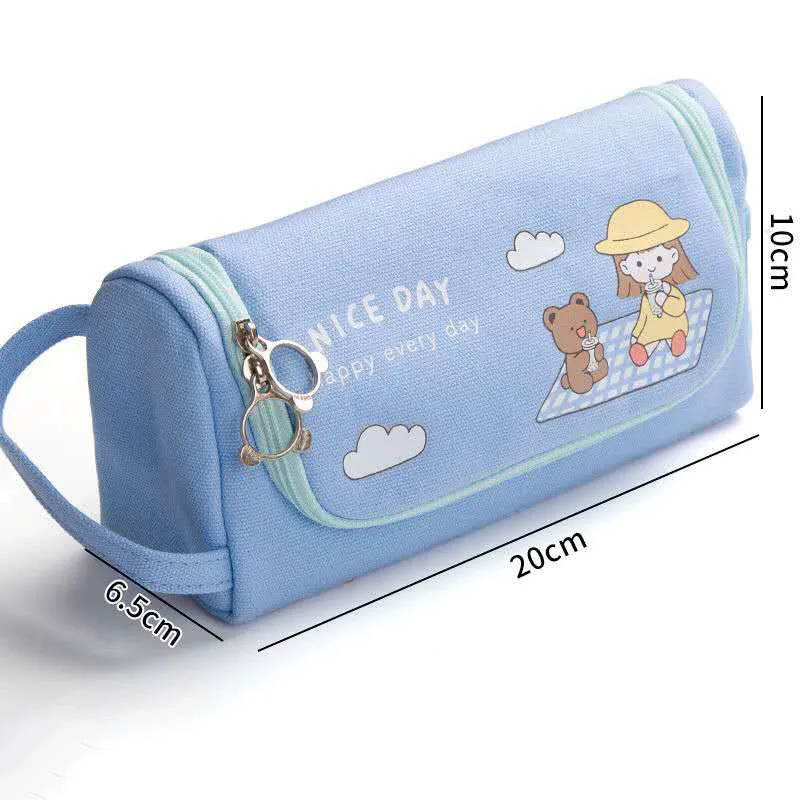 Canvas pencil case in Upgrade Plus size with cute pattern, large capacity for school stationery