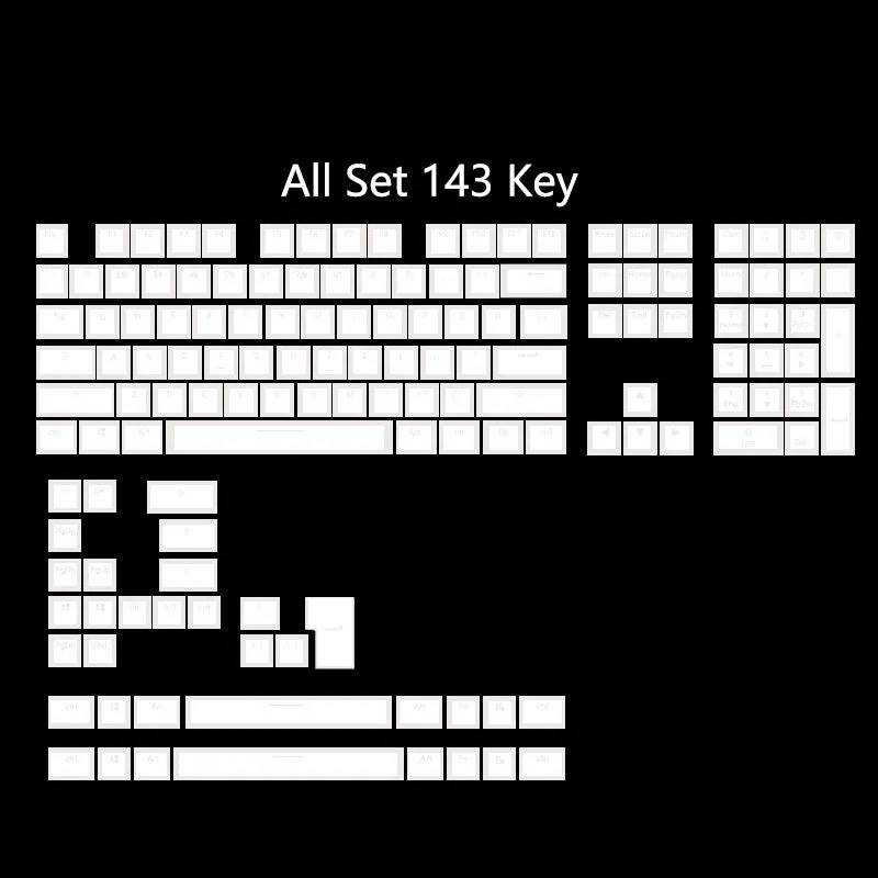 White pudding PBT mechanical keyboard keycap set showing 141 keys with dye-sublimated legends
