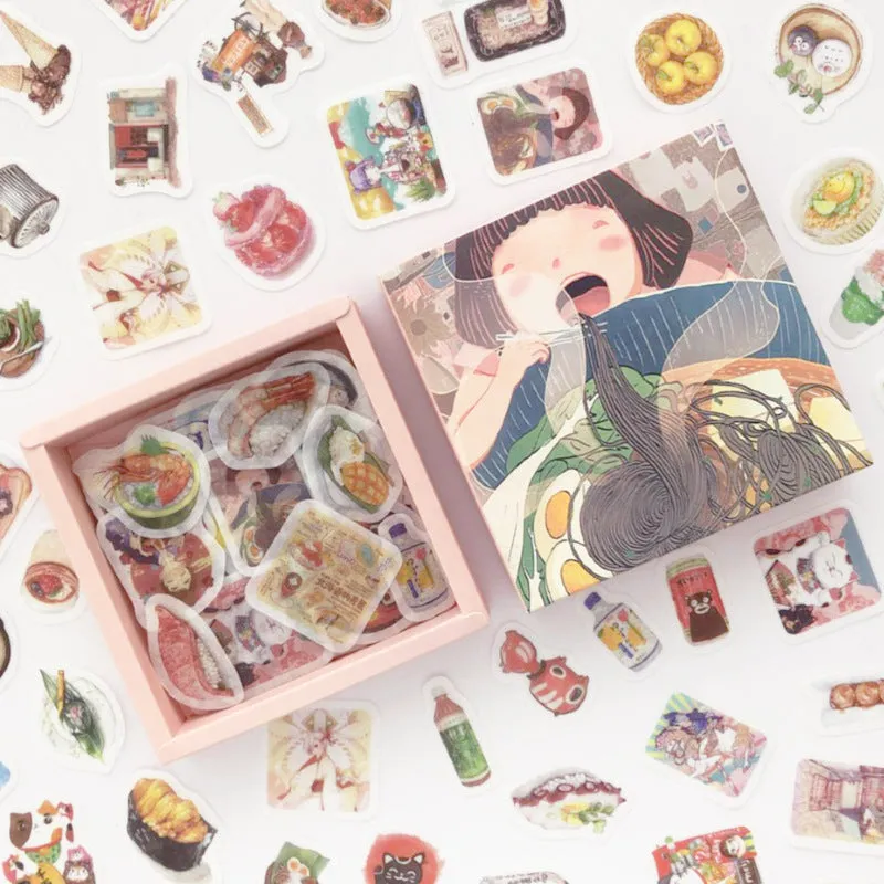 200-piece Japanese washi paper sticker box set with seven design themes for diary decoration