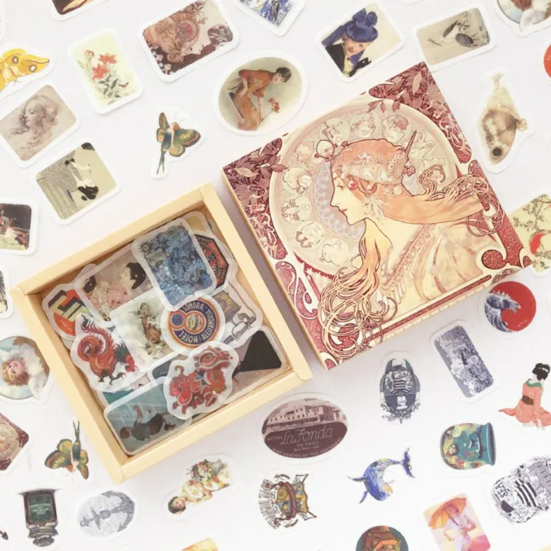 200-piece Japanese washi paper sticker box set with seven design themes for diary decoration