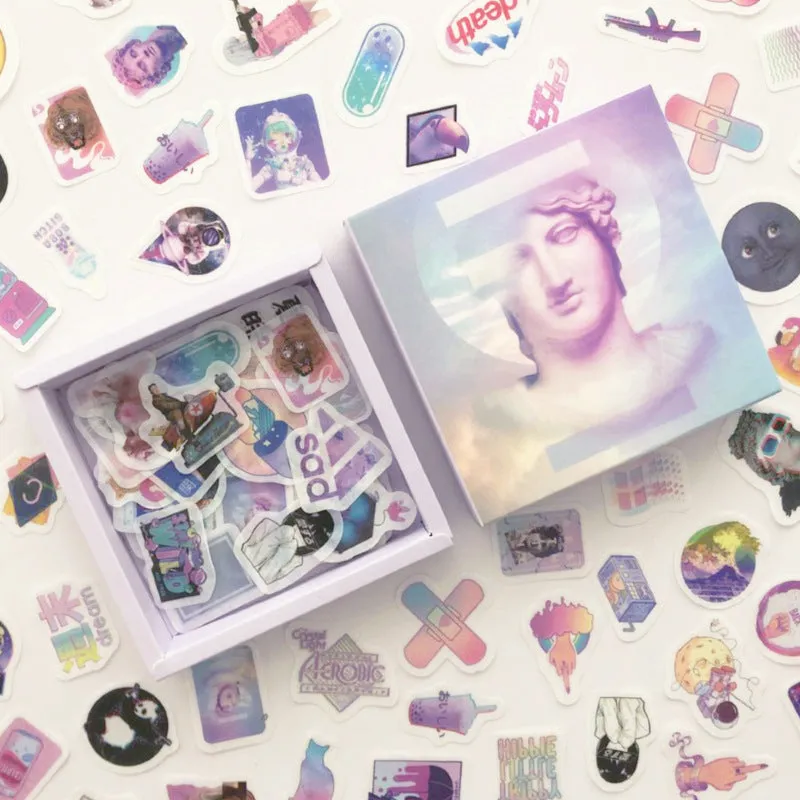 200-piece Japanese washi paper sticker box set with seven design themes for diary decoration