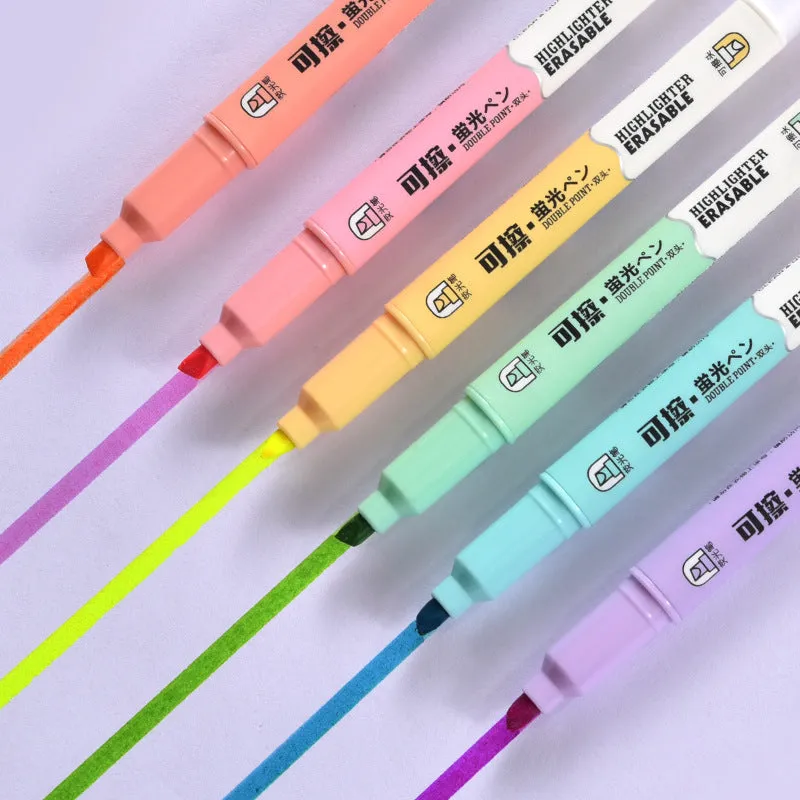 Set of six double-headed fluorescent graffiti marker pens with plastic shells in assorted colours