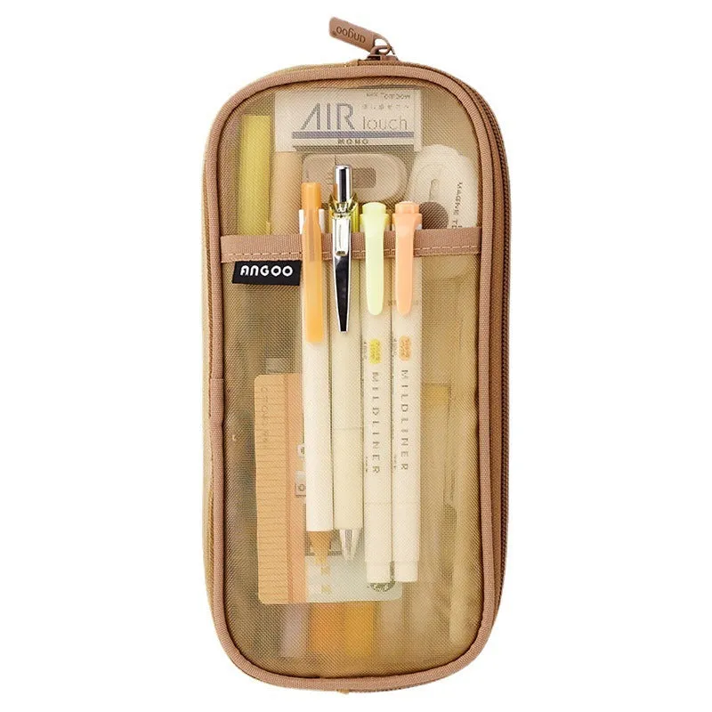 Transparent mesh stationery storage bag in square shape showing four colour options