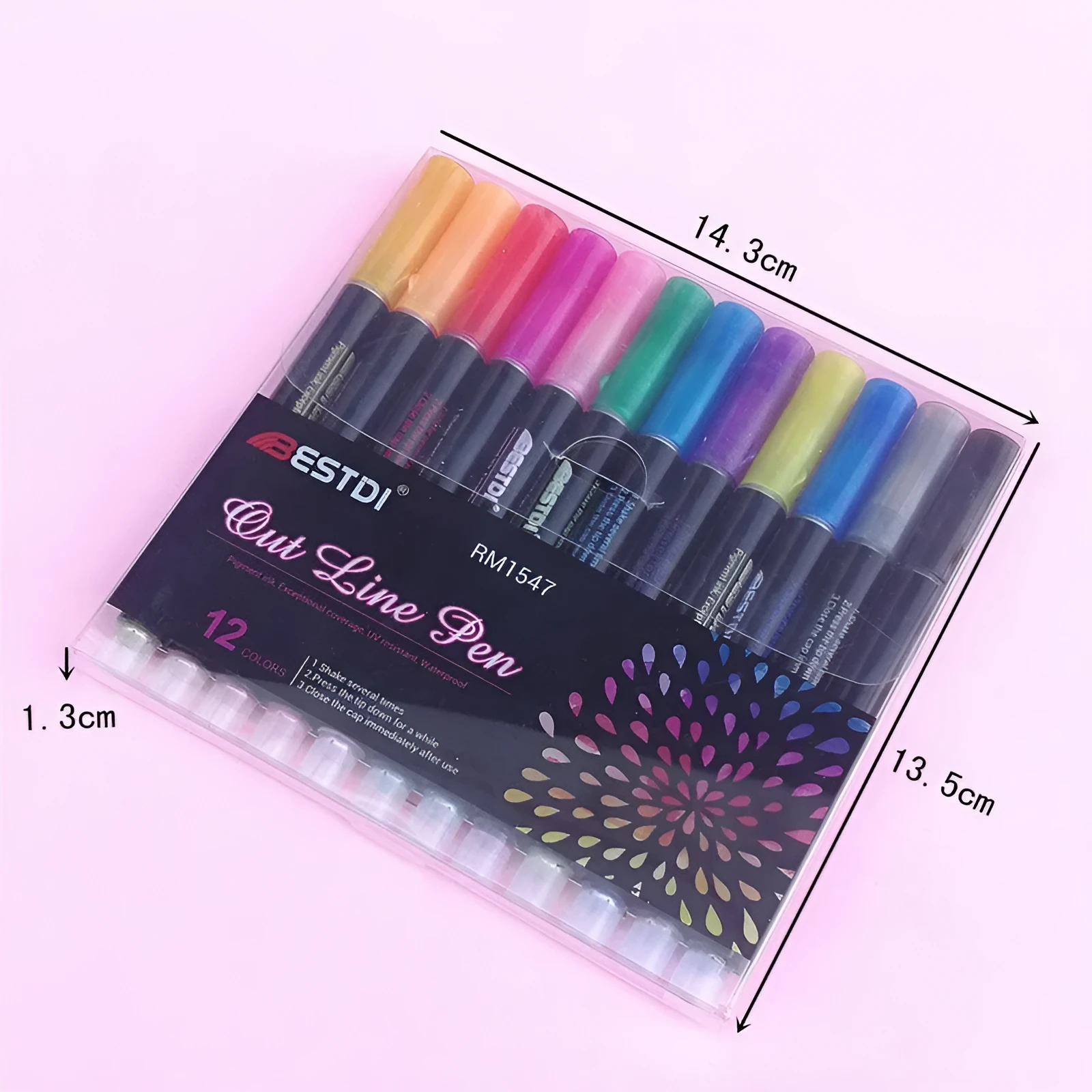 Boxed set of 12 double-line contour marker pens in assorted colours.