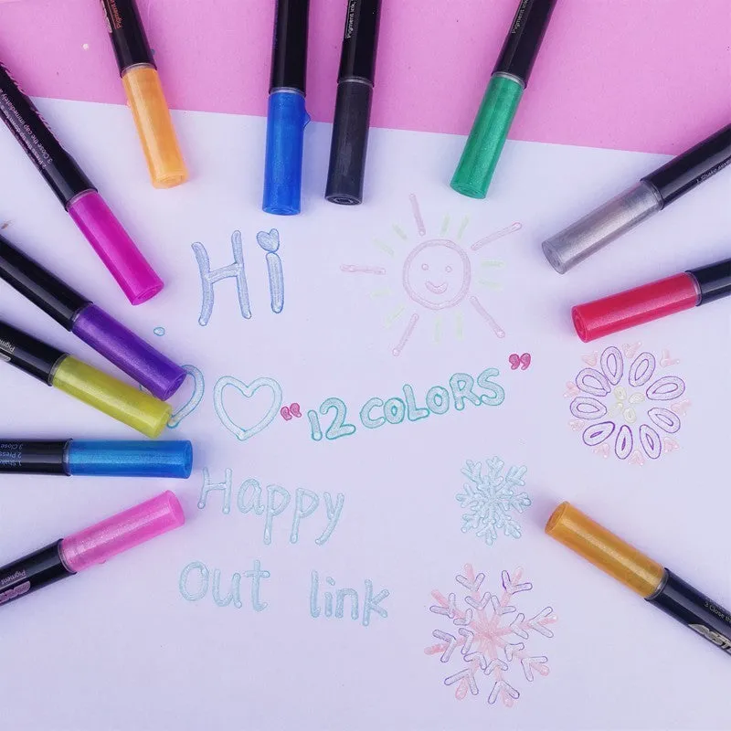 Boxed set of 12 double-line contour marker pens in assorted colours.