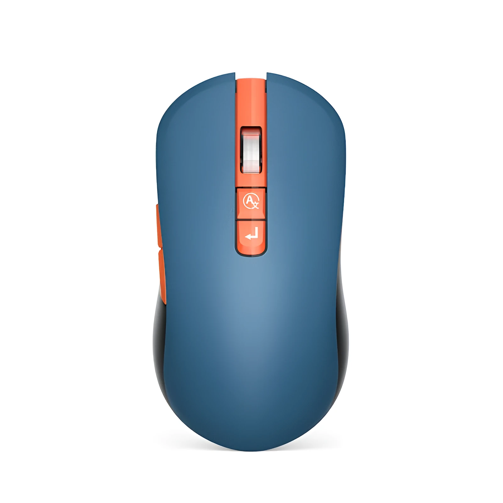 Black wireless gaming mouse with microphone grille, seven buttons, and a scroll wheel on a desk.