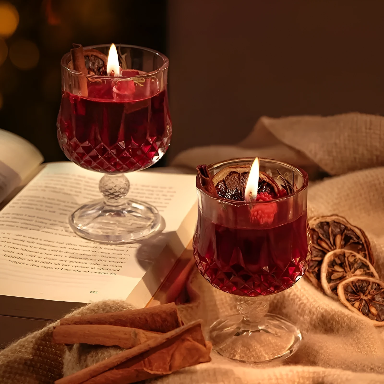 Clear glass goblet scented candle with French mulled wine style jelly wax
