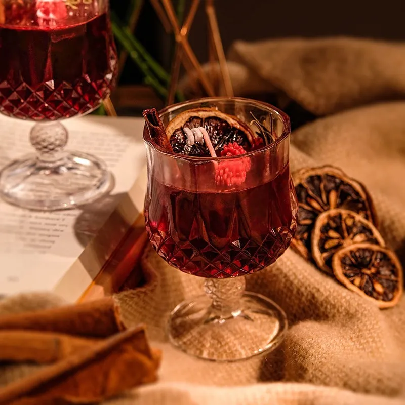 Clear glass goblet scented candle with French mulled wine style jelly wax