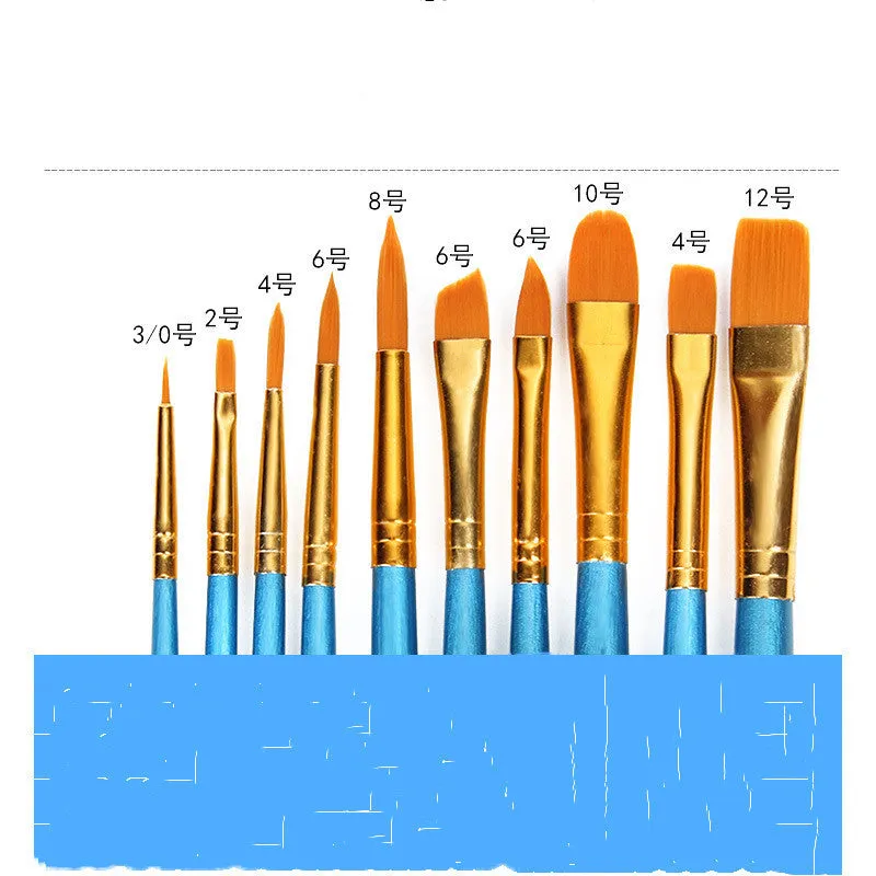 10 gouache brushes with 20 cm wooden handles in blue packaging for oil painting and watercolour