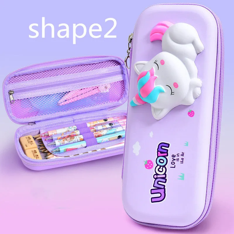 3D decompression pencil case in square Korean style with cartoon pattern