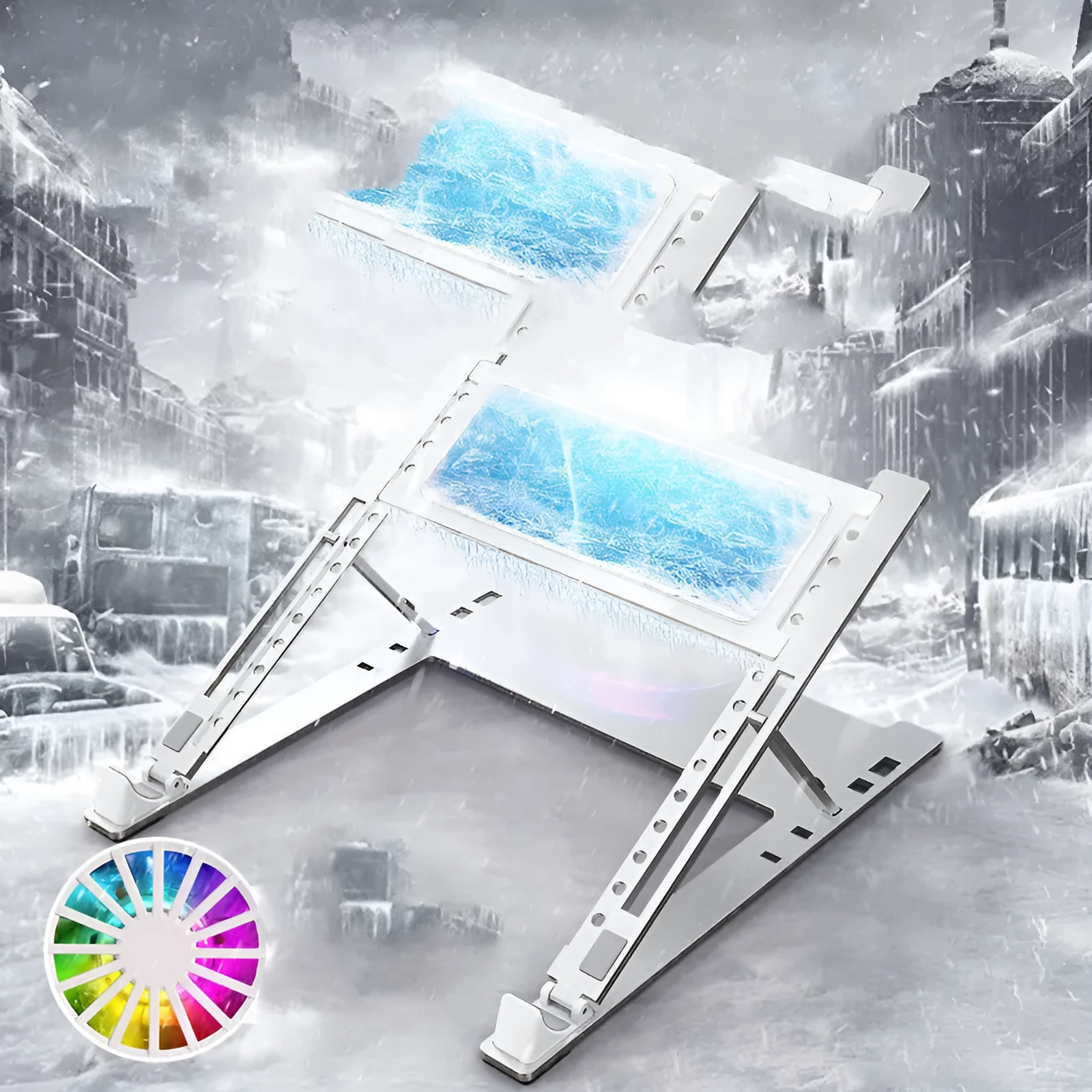Silver aluminium notebook cooling pad with semiconductor refrigeration and adjustable tilt angle