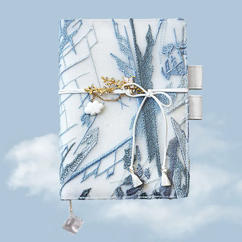 Glacier embroidery fabric notebook with grid pages in A6 or A5 sizes