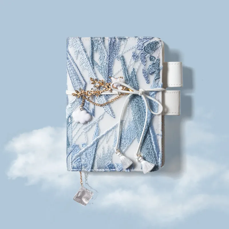 Glacier embroidery fabric notebook with grid pages in A6 or A5 sizes