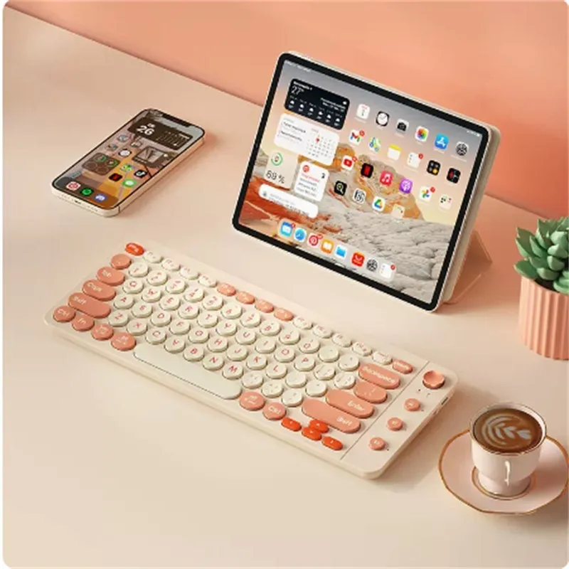 Wireless keyboard and mouse set with three connectivity modes and 84-key low-profile design