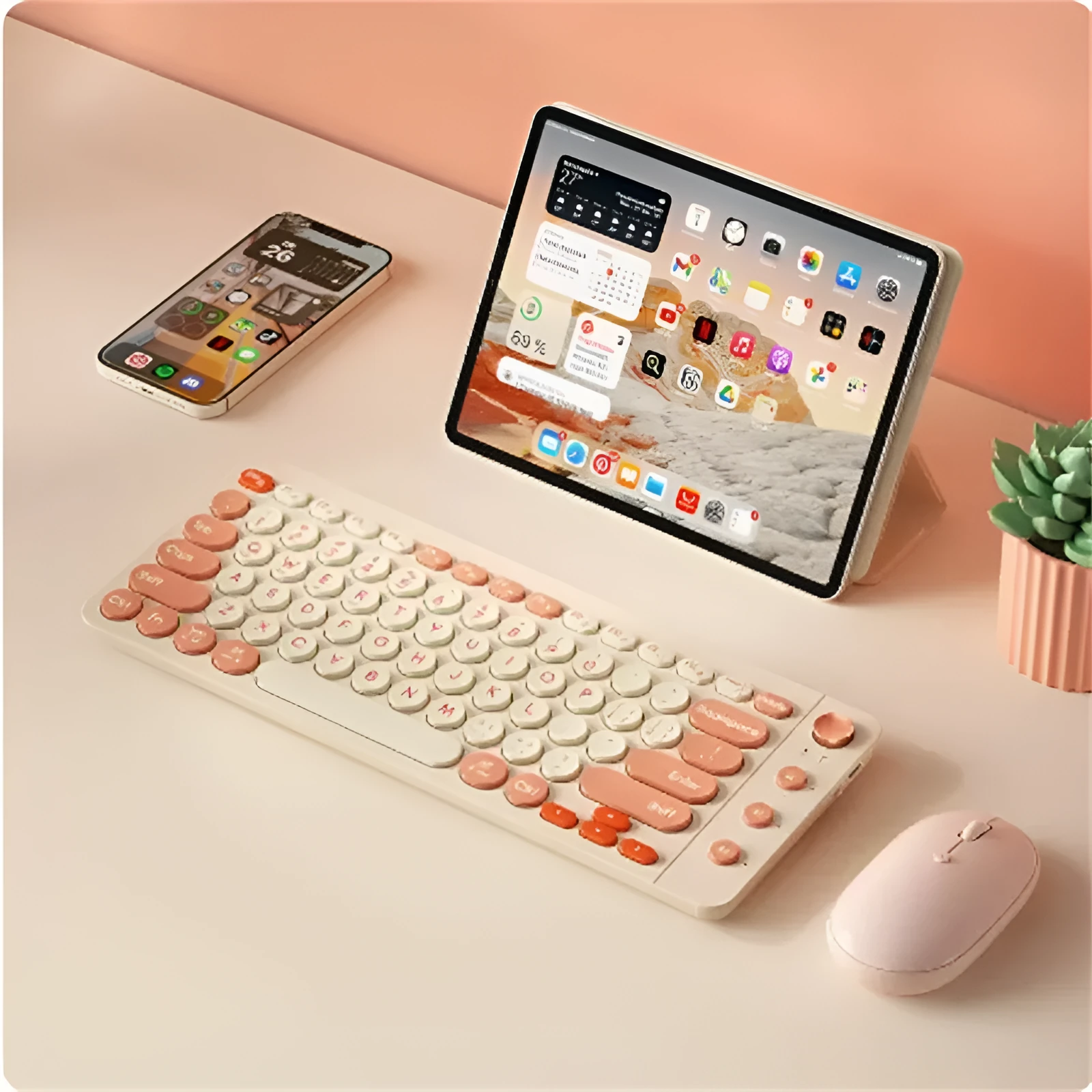 Wireless keyboard and mouse set with three connectivity modes and 84-key low-profile design