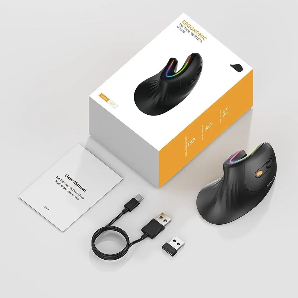 Black vertical Bluetooth wireless mouse with ergonomic design for office use