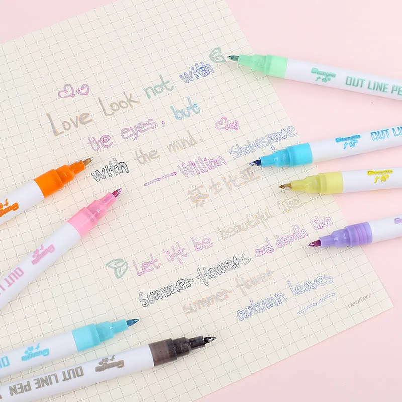 Set of colourful highlighter pens with plastic nibs and water-based ink, showing 1-2mm line width on paper