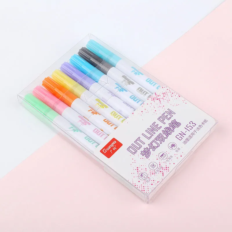 Set of colourful highlighter pens with plastic nibs and water-based ink, showing 1-2mm line width on paper