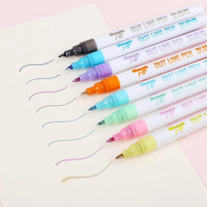 Set of colourful highlighter pens with plastic nibs and water-based ink, showing 1-2mm line width on paper