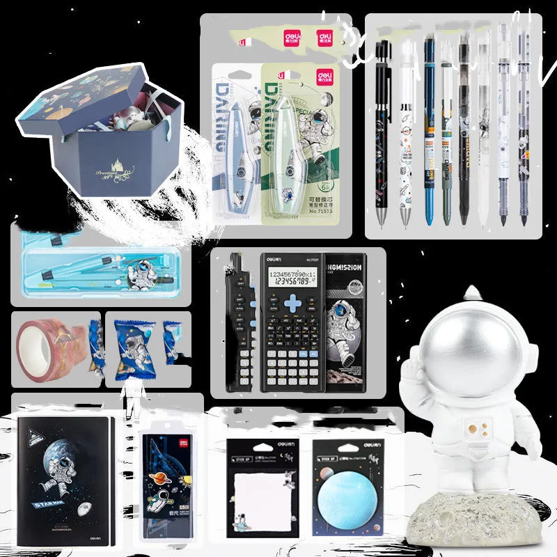 Galaxy space theme stationery set with astronaut notebook in hexagonal gift box