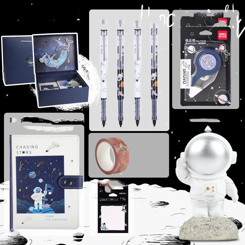 Galaxy space theme stationery set with astronaut notebook in hexagonal gift box