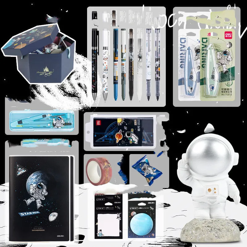 Galaxy space theme stationery set with astronaut notebook in hexagonal gift box