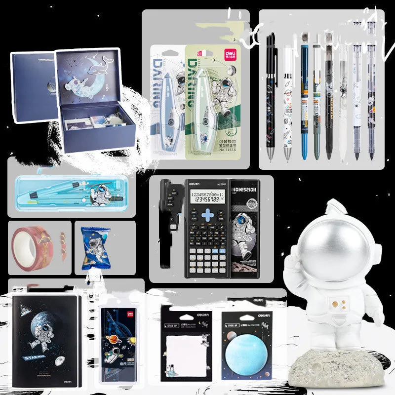 Galaxy space theme stationery set with astronaut notebook in hexagonal gift box