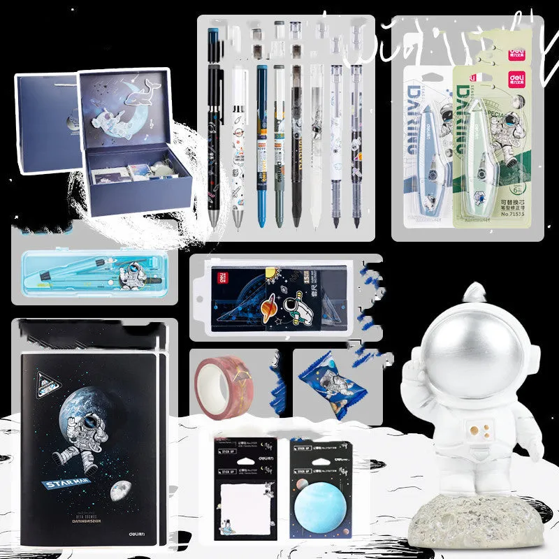 Galaxy space theme stationery set with astronaut notebook in hexagonal gift box