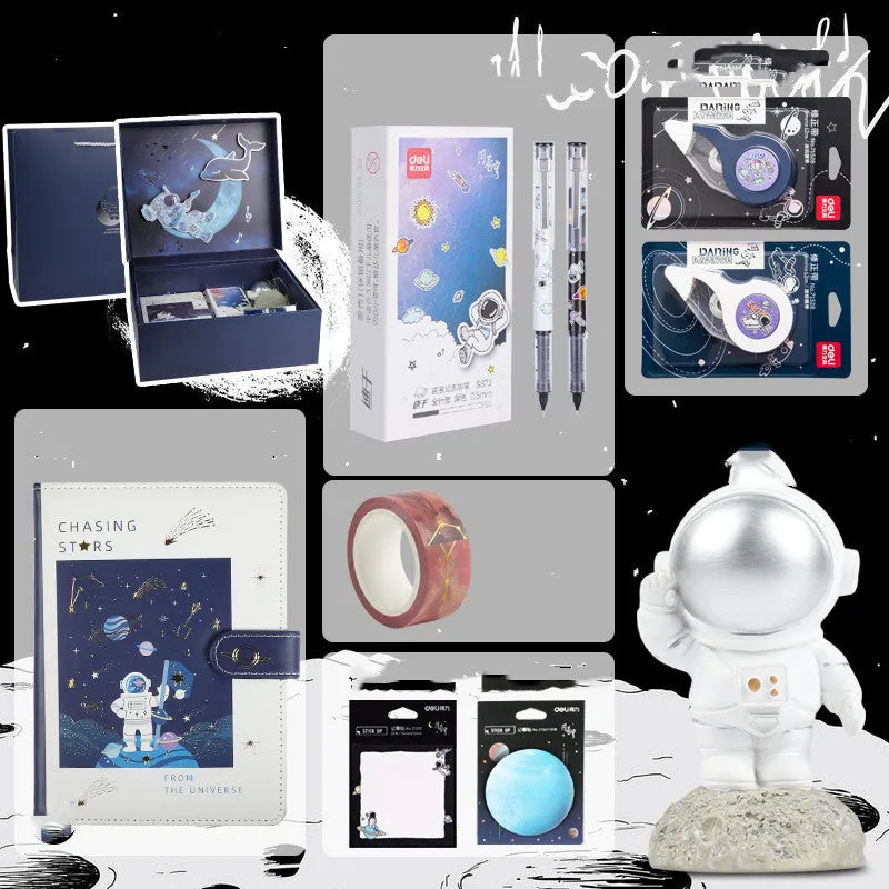 Galaxy space theme stationery set with astronaut notebook in hexagonal gift box