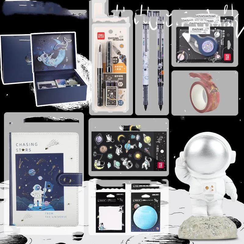 Galaxy space theme stationery set with astronaut notebook in hexagonal gift box