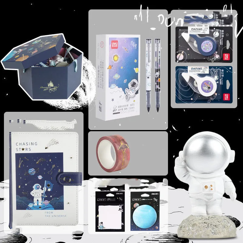 Galaxy space theme stationery set with astronaut notebook in hexagonal gift box